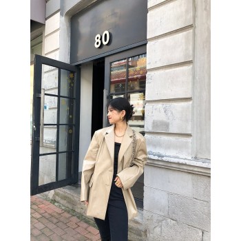 Pu Faux Leather Coat For Women 2021 Korean Loose Fit Lapel Y2k Green Long Sleeve Clothes Chic Vintage Female Outwear Jacket